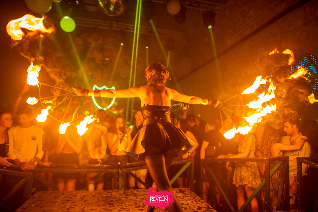 fire show at ReLive club night, Revelin, June 2019